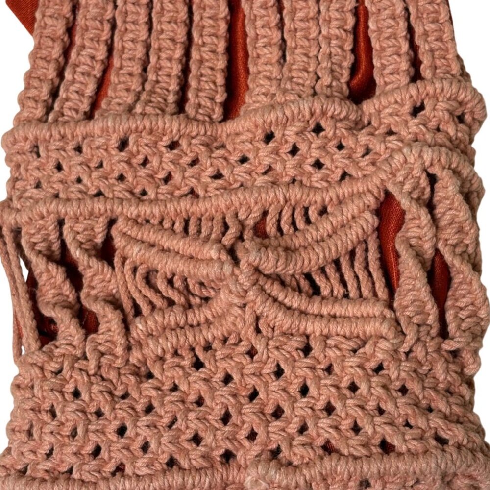 Vintage Macrame Handbag Boho Crochet Purse Wood Handle 70s Tote - Picture 2 of 9